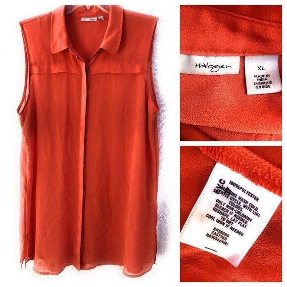 Halogen Sheer Sleeveless Blouse Orange - Picture 2 of 9